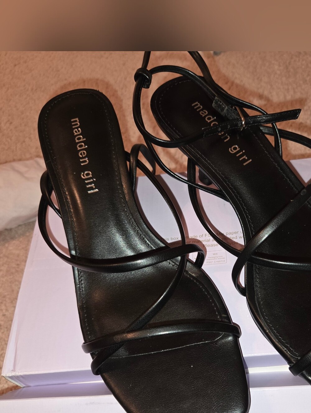 Madden Girl Black Strappy Square-Toe Heels